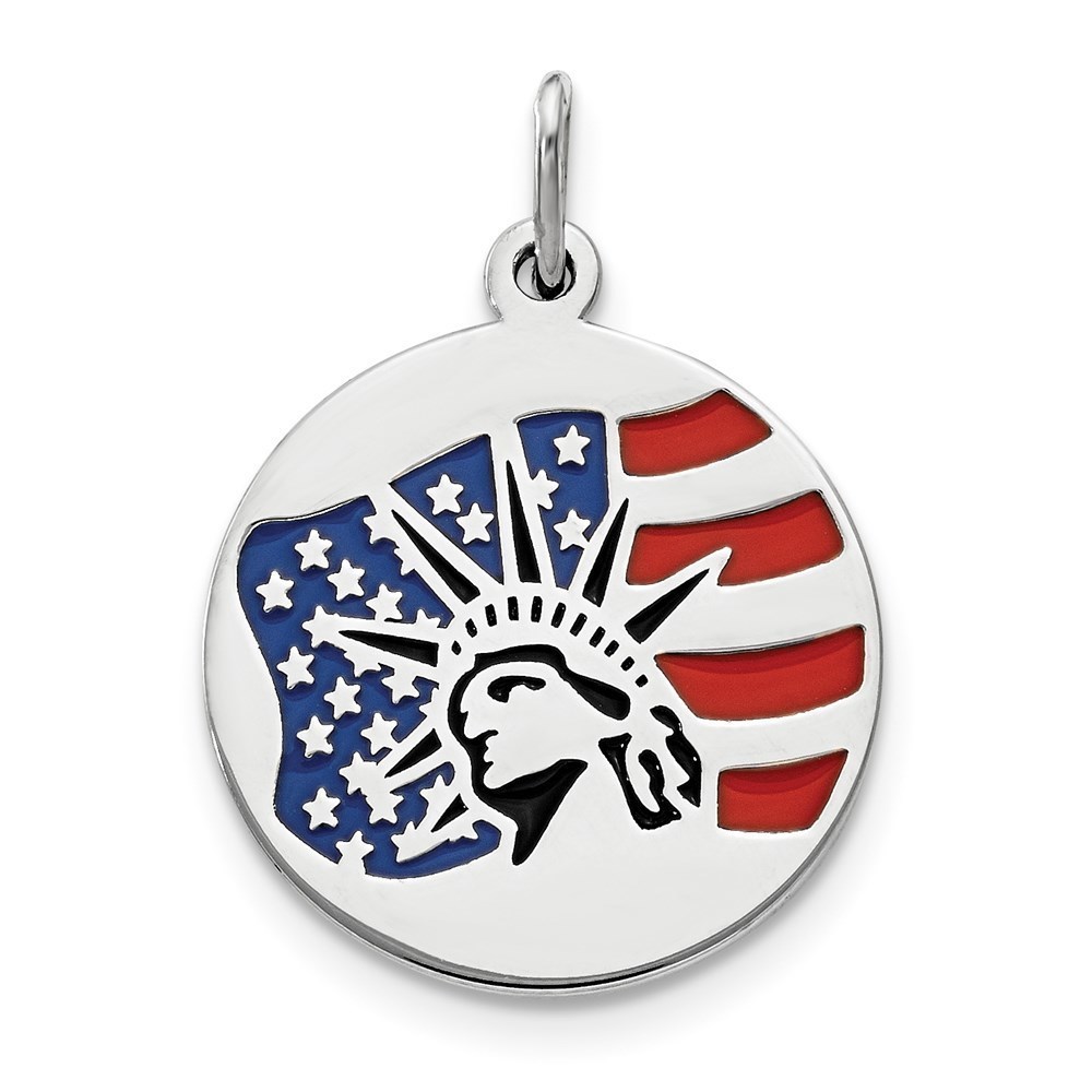 925 Sterling Silver Small Travel Theme Enameled Statue of Liberty w Flag Charm